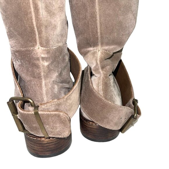 Barneys Co-Op Suede Over The Knee Boots Womens Size 7.5 Ankle Strap Zipper Taupe - Picture 6 of 12